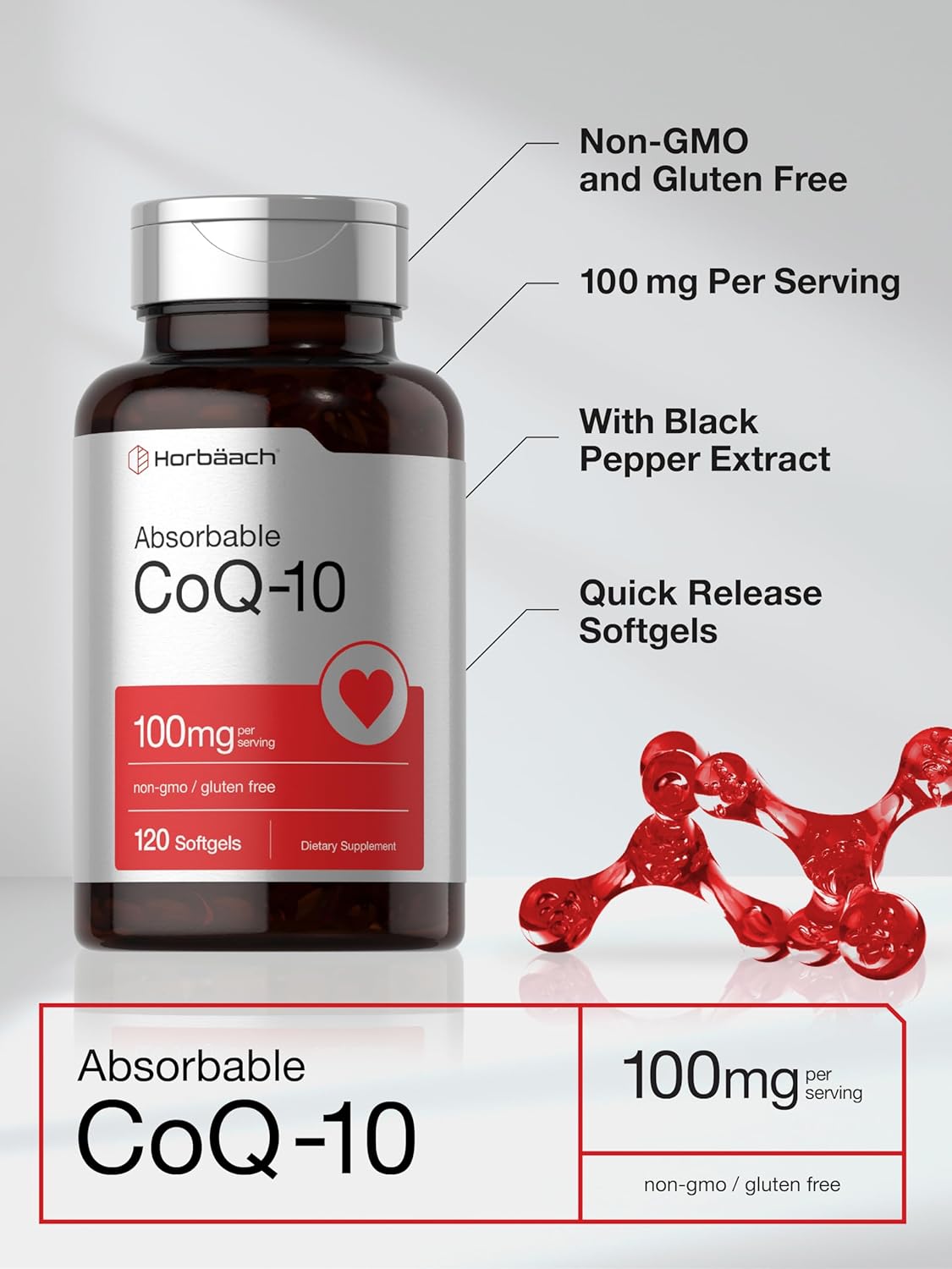 Horbäach CoQ10 Koenzim 100mg 120 Softgels - Galeri