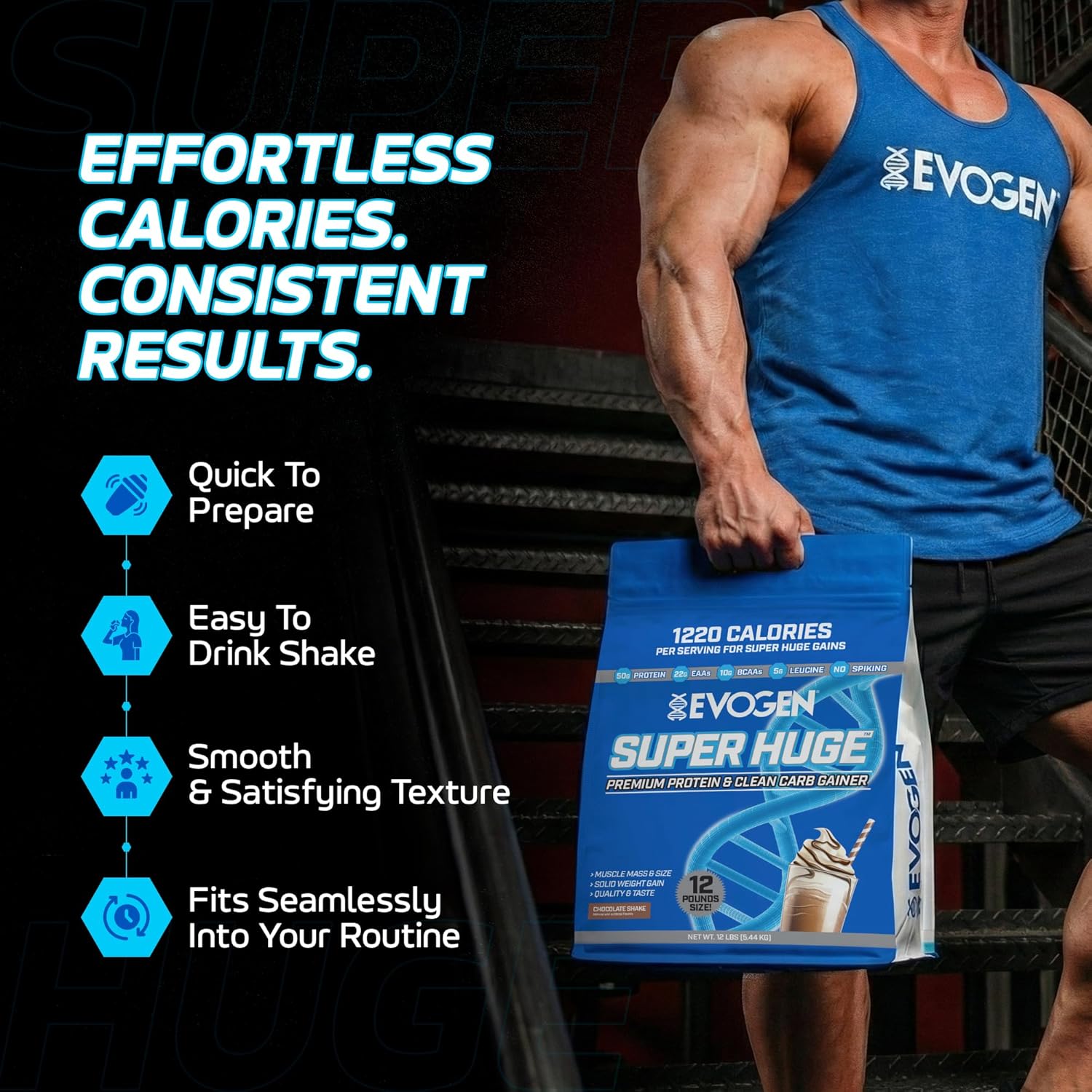 Evogen Super Huge Mass Gainer Protein High Calorie Weight Gainer  Carbs & Nutrients Strength 5,4 Kg - Galeri