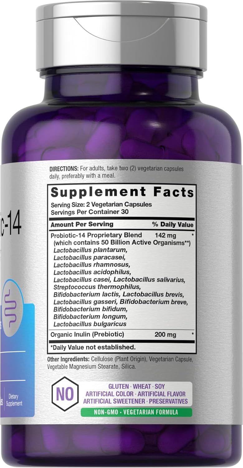 Horbaach Probiotics for Women and Men Lactobacillus 50 Billion 14 Prebiotic 60 Caps - Galeri