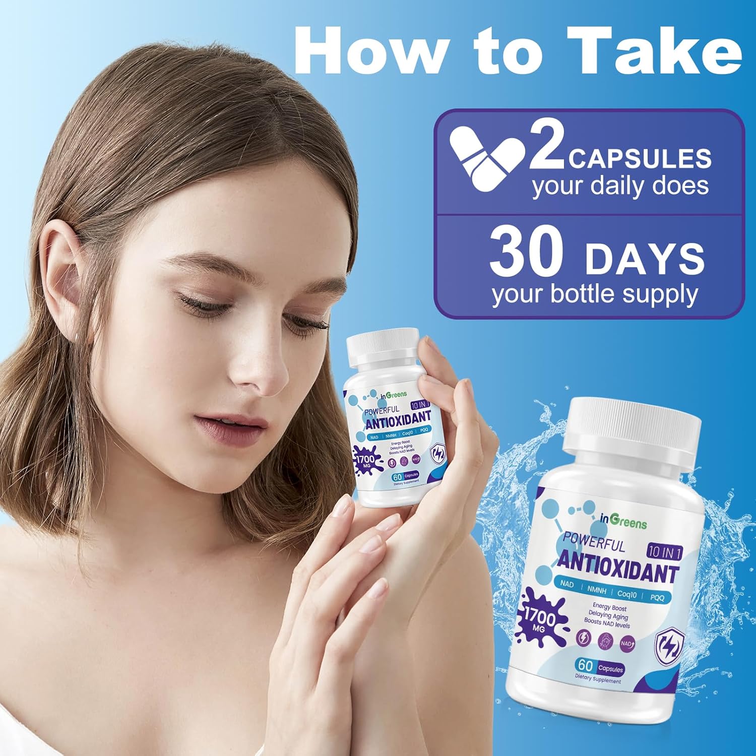 InGreens Powerful Antioxidants with NAD NMNH Coq10 Resveratrol Spermidine Glutathione 60 Caps - Galeri