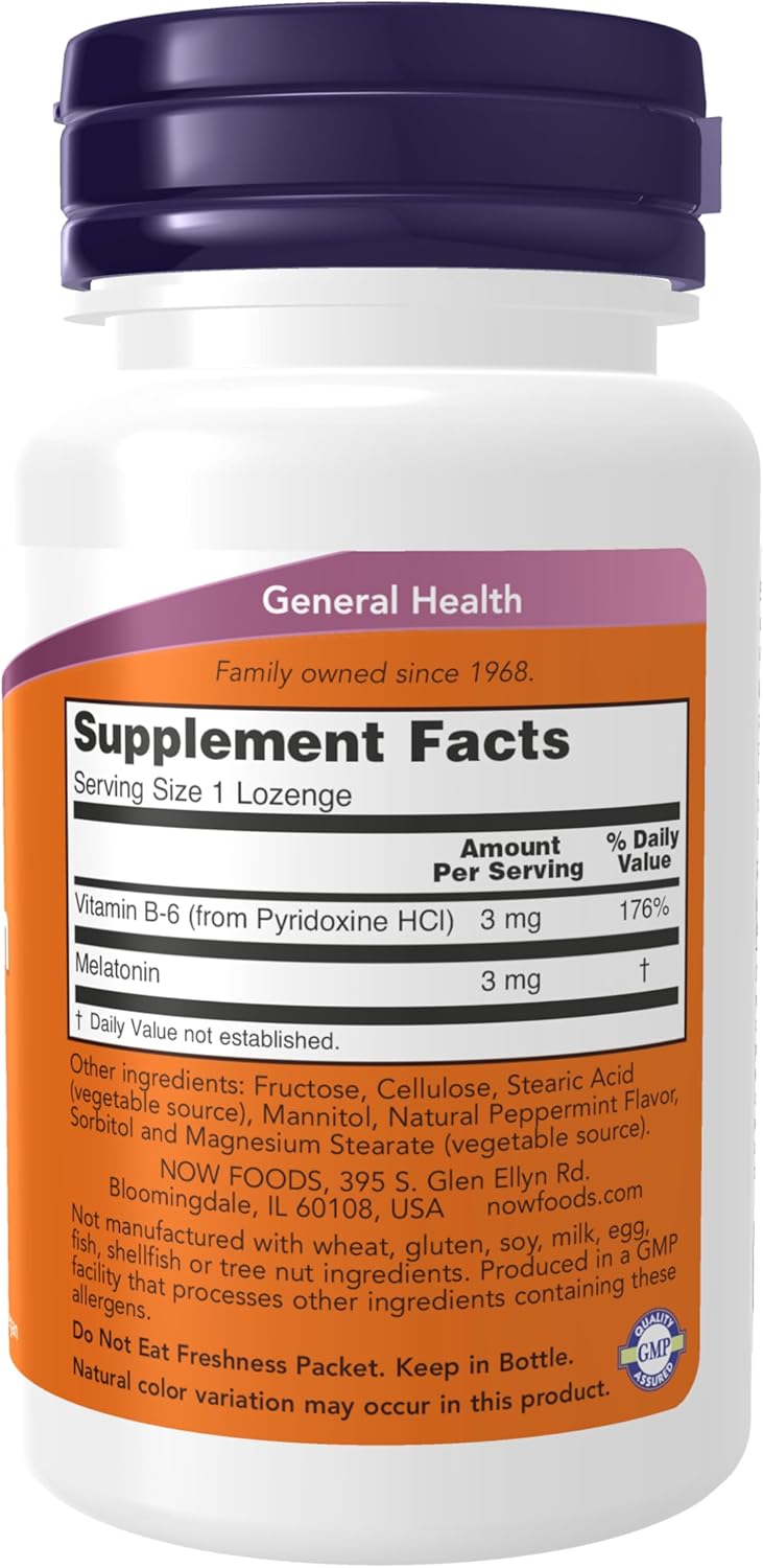 NOW Foods Supplements, Melatonin 3 mg, Free Radical Scavenger*, Healthy Sleep Cycle*, 180 Chewable Lozenges - Galeri