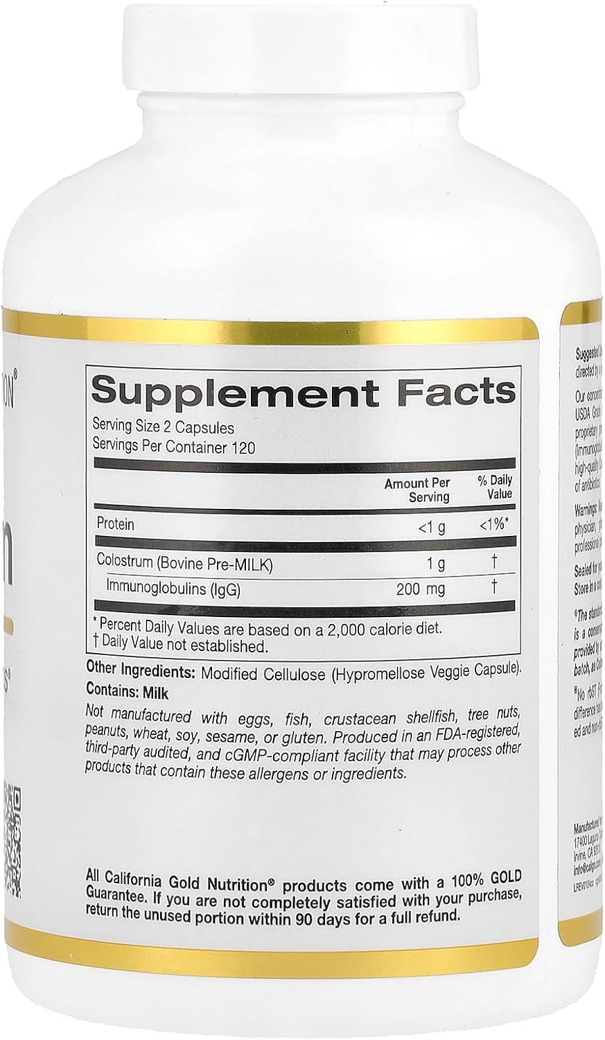 California Gold Nutrition Colostrum Gut Bovine Pre-Milk Immune Support 240 Veggie Caps - Galeri