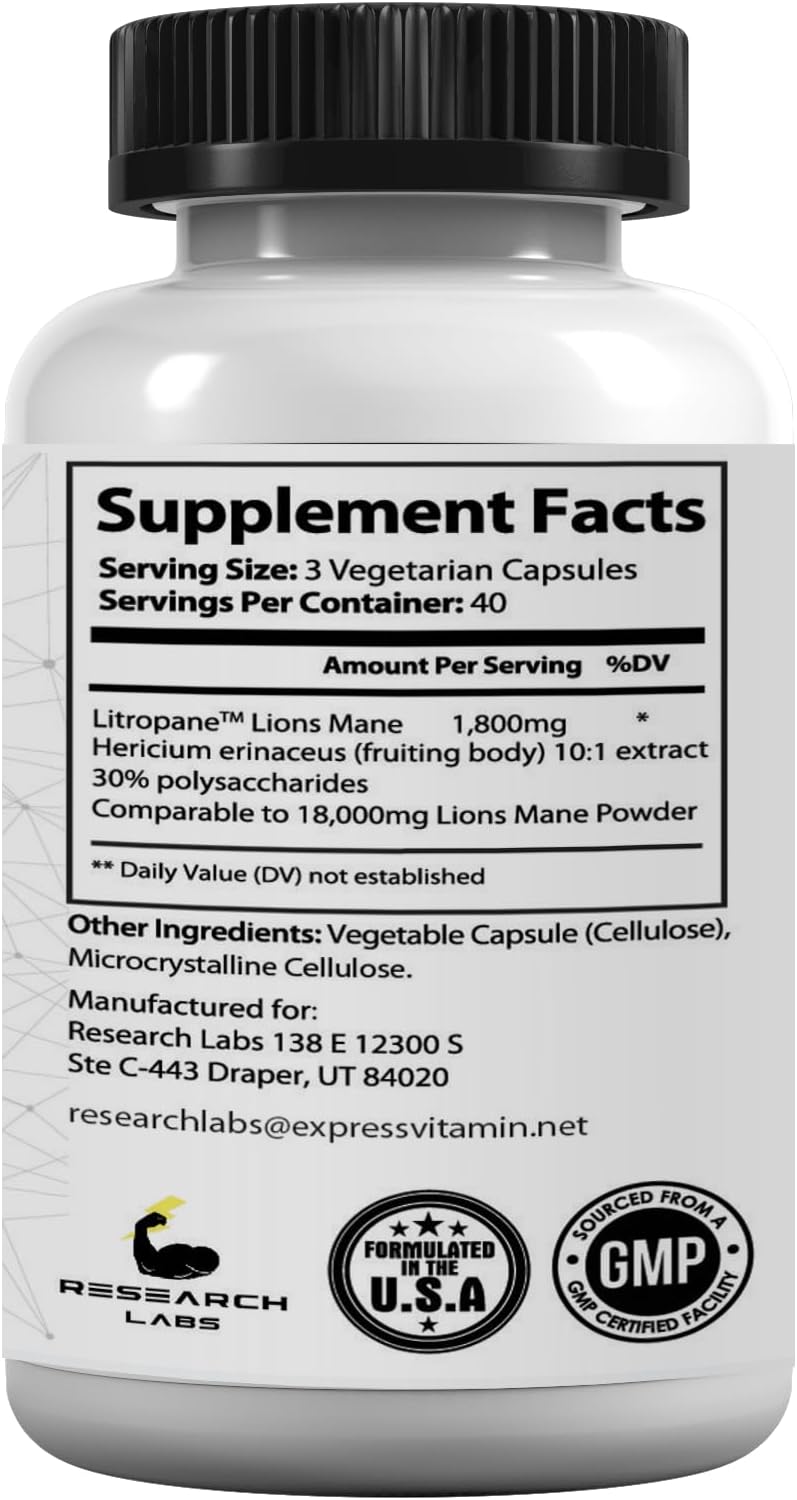 Research Labs Organic Lions Mane Immune System Booster & Nootropic Brain Support Mushroom 120 Caps - Galeri
