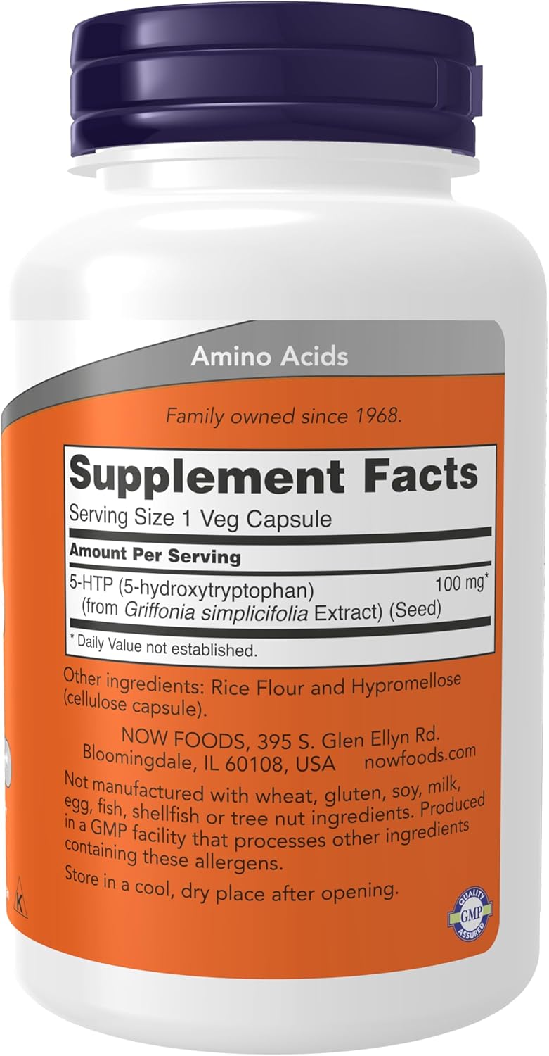 NOW 5-HTP (5-hydroxytryptophan) 100 mg Neurotransmitter Positive Mood Support 120 Veg Caps - Galeri