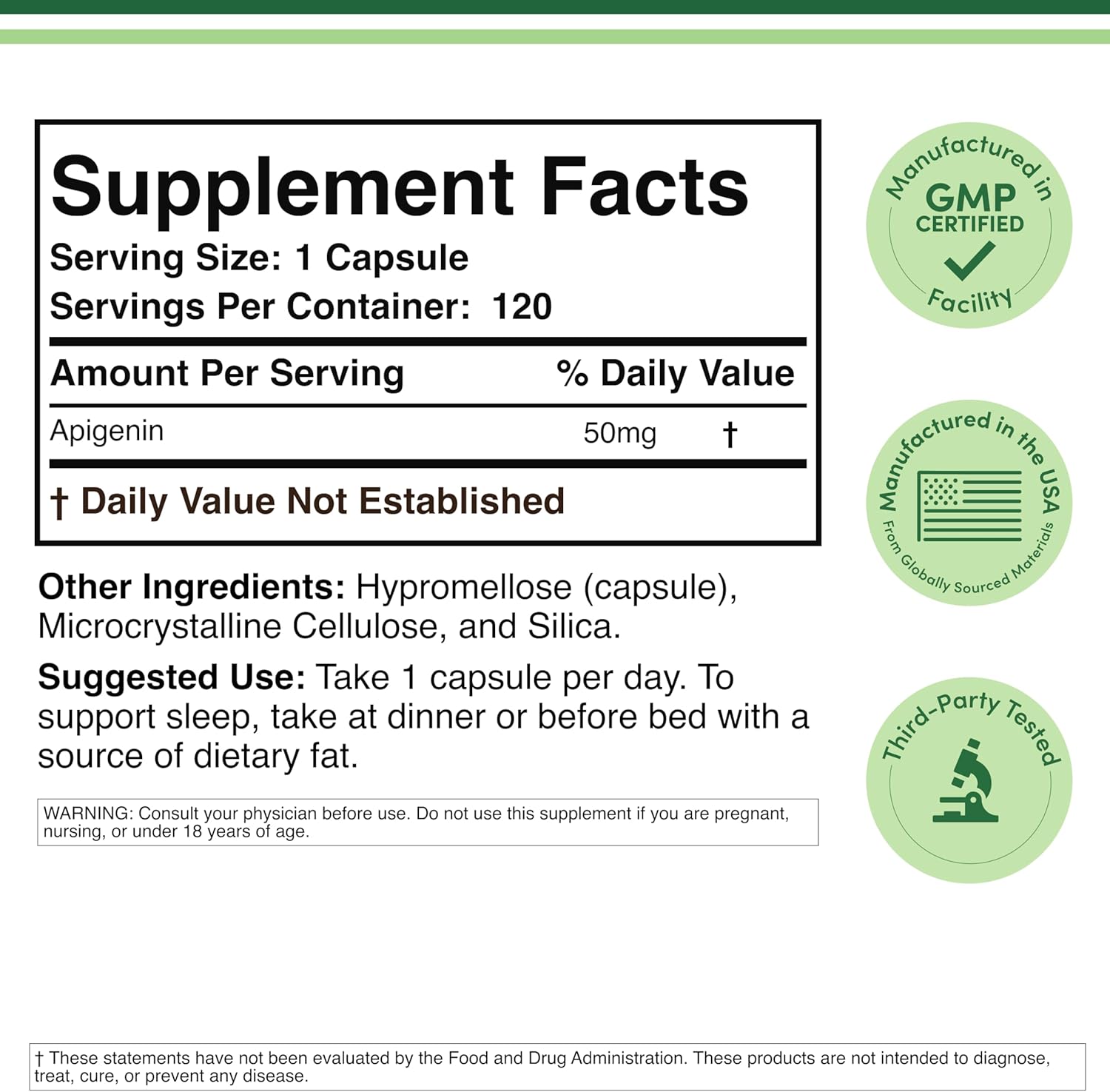 Double Wood Apigenin Bioflavonoid Found in Chamomile Tea for Relaxation, Sleep 120 Caps - Galeri