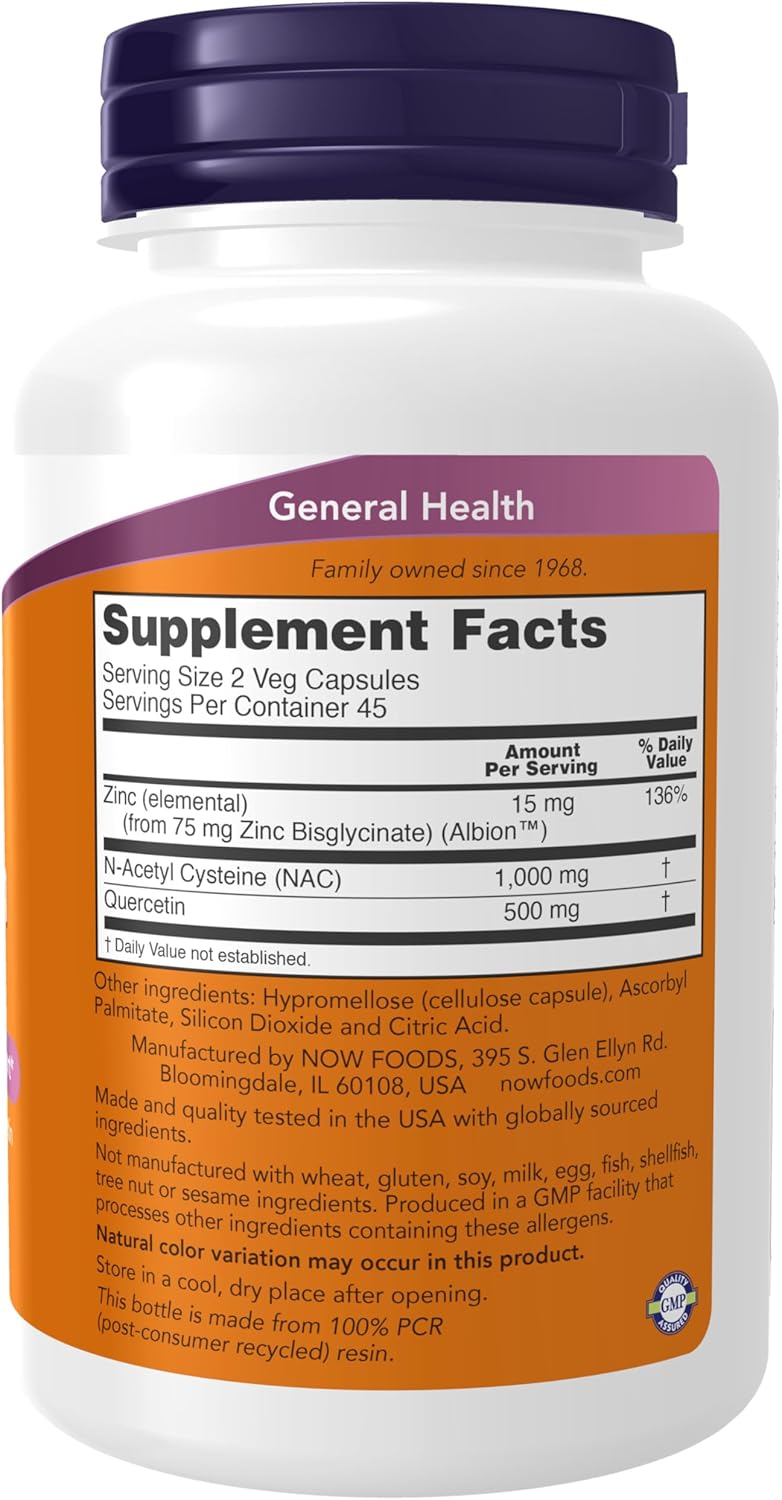 Now Foods NAC Quercetin and Zinc Immune and Respiratory Support 90 Veg Caps - Galeri