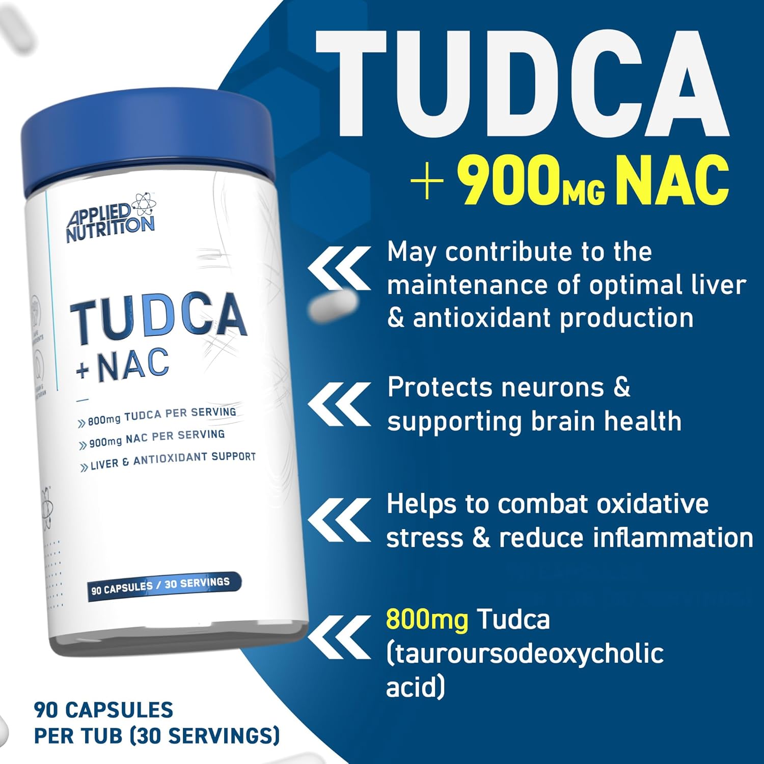 Applied Nutrition TUDCA + NAC - Liver & Antioxidant Support Bile Salts 800mg Tauroursodeoxycholic Acid 90 Caps - Galeri
