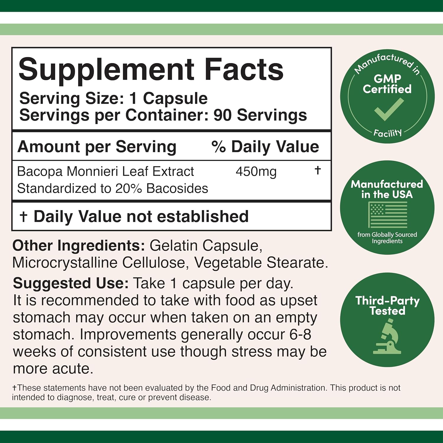 Double Wood Bacopa Monnieri Memory Supplement 450mg, 90 Caps - Galeri