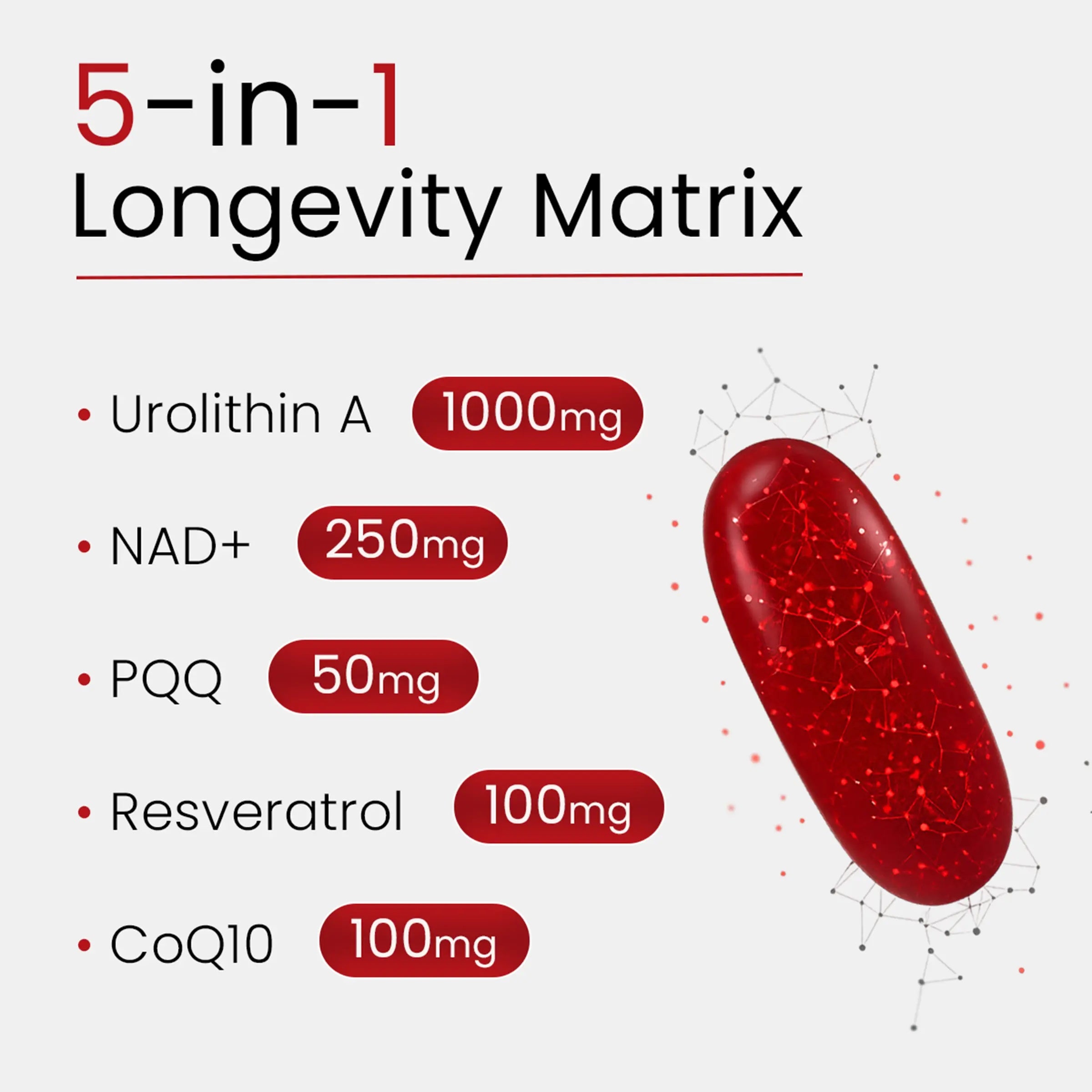 Bloomeo Urolithin A NAD Resveratrol CoQ10 Ubiquinone PQQ  5-in-1 120 Softgels - Galeri