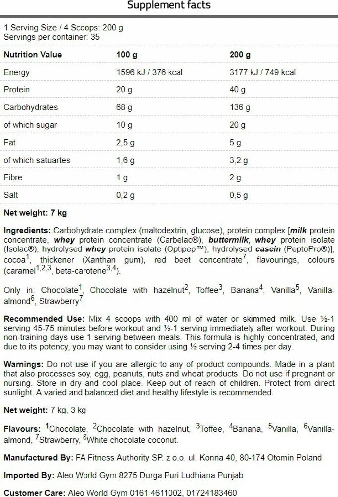 Fa Core Mass Gainer 3 Kg - 35 servis (Karbonhidrat tozu) - Galeri