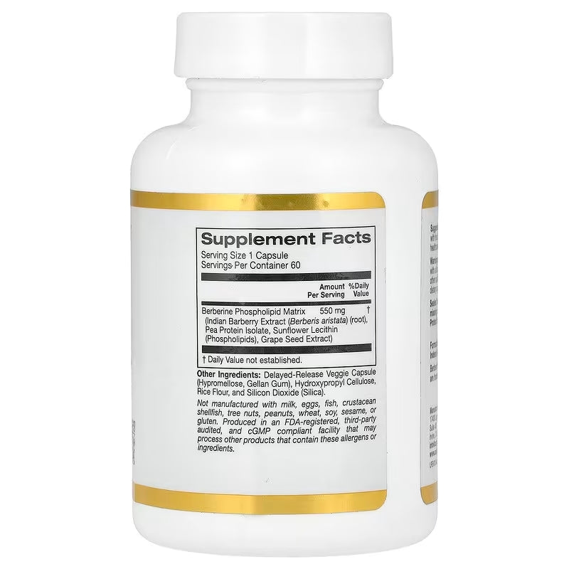California Gold Nutrition Berberine Advanced Berbevis Phytosome Berberine Phospholipid Sunflower Lecithin 550 mg 60 Veggie Cap - Galeri