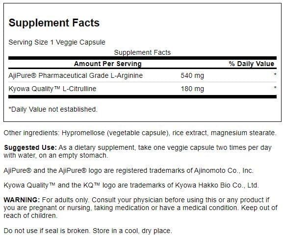 Swanson AjiPure L-Arginine with L-Citrulline Nitric Oxide 60 Veggie Caps - Galeri
