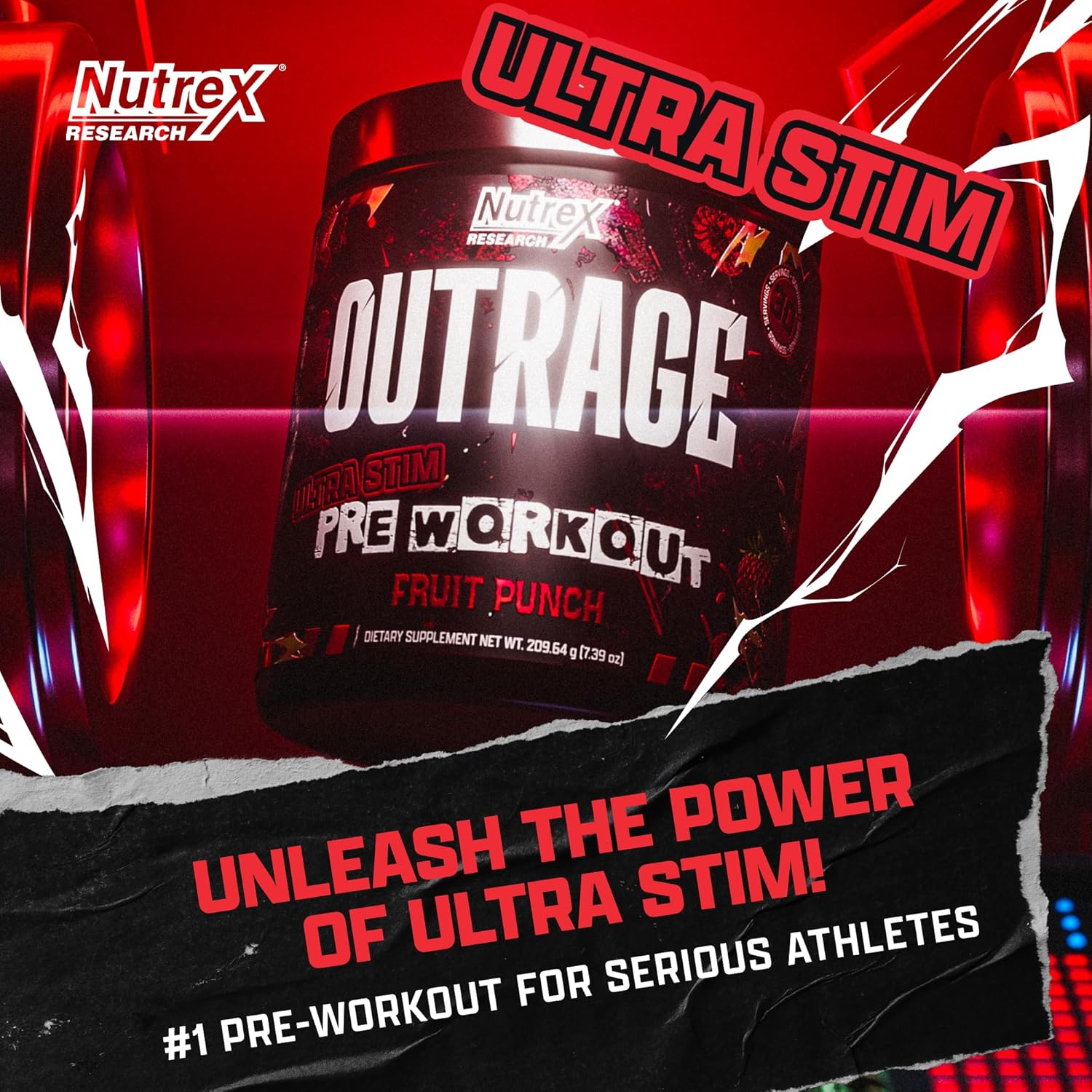Nutrex Outrage Ultra HIGH STIM PreWorkout Caffeine L-Citrulline Beta-Alanine Creatine Energy Focus - Galeri
