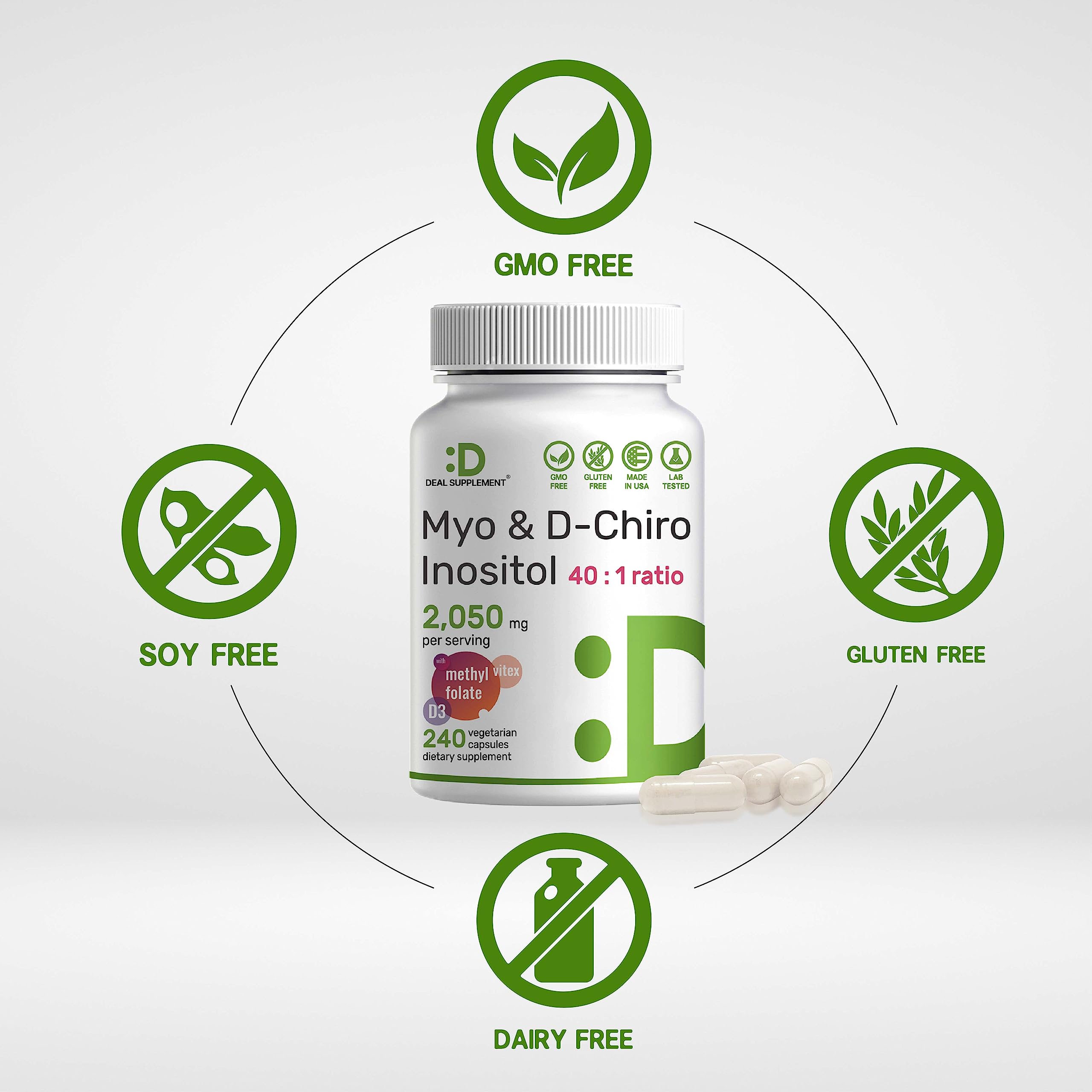 Deal Supplement Myo-Inositol Folate D-Chiro Inositol 40:1 ratio 2050 Mg Vitamin D3 240 Kapsul - Galeri