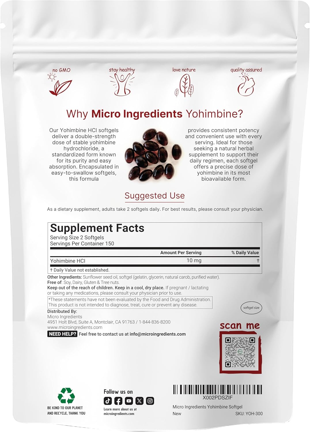 Micro Ingredients Double Strength Yohimbine 10 Mg 300 Softgels - Galeri