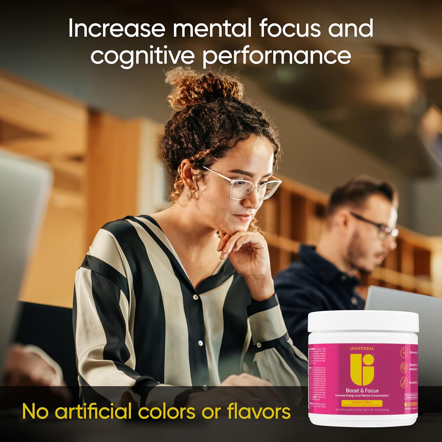 Universal U Boost & Focus Powder Energy and Cognitive B12 Niacin Choline L-Tyrosine Huperzine Beta Alanin Citrulline - Galeri