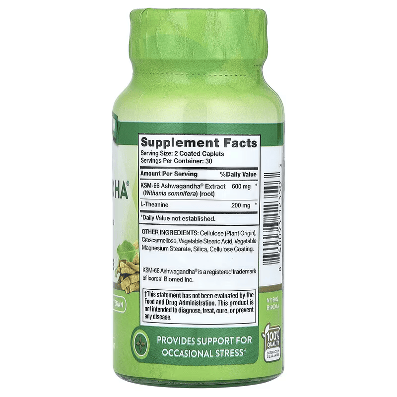 Nature's Truth KSM66 Ashwagandha Plus L-Theanine 60 Coated Caplets - Galeri