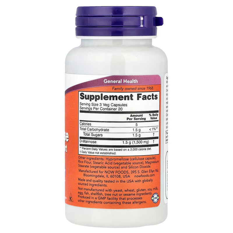 NOW Foods D-Mannose Healthy Urinary Tract 500 mg 60 Veg Caps - Galeri