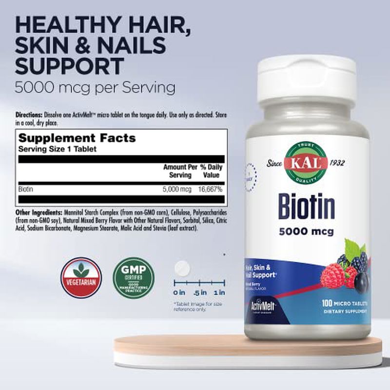 KAL, Biotin Mixed Berry 5,000 mcg 100 Micro Tablets - Galeri