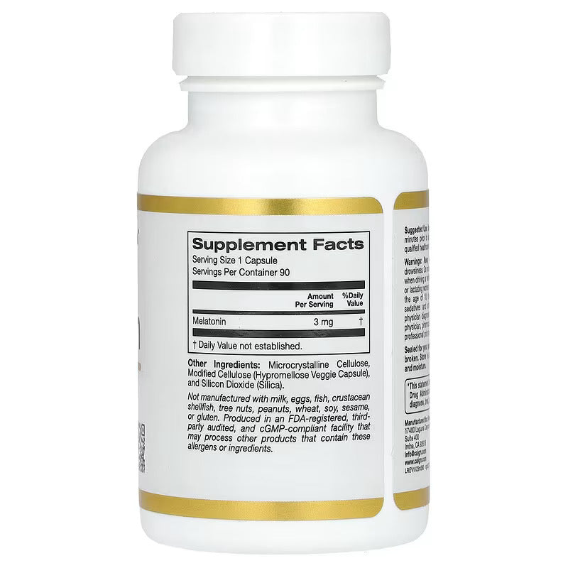California Gold Nutrition Melatonin Sleep 3 mg 90 Veggie Capsules - Galeri