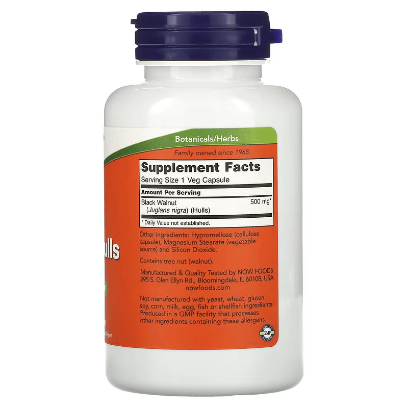 NOW Foods Black Walnut Hulls Juglans nigra 500 mg 100 Veg Caps - Galeri