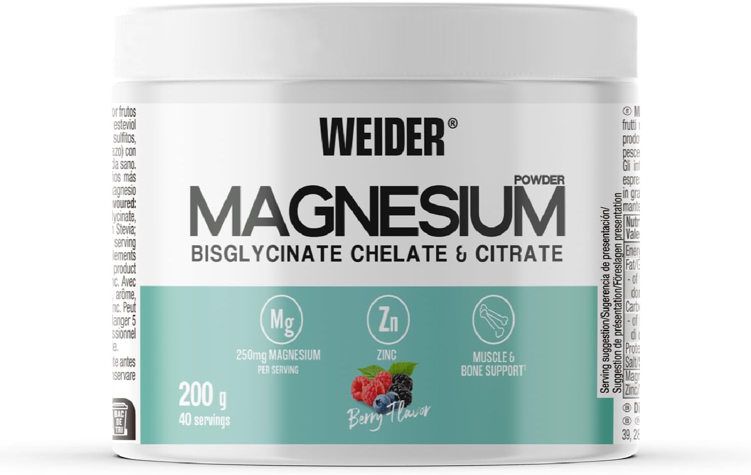 Weider Magnesium Powder 200g Magnesium Bisglycinate and Citrate in Powder with Zinc
