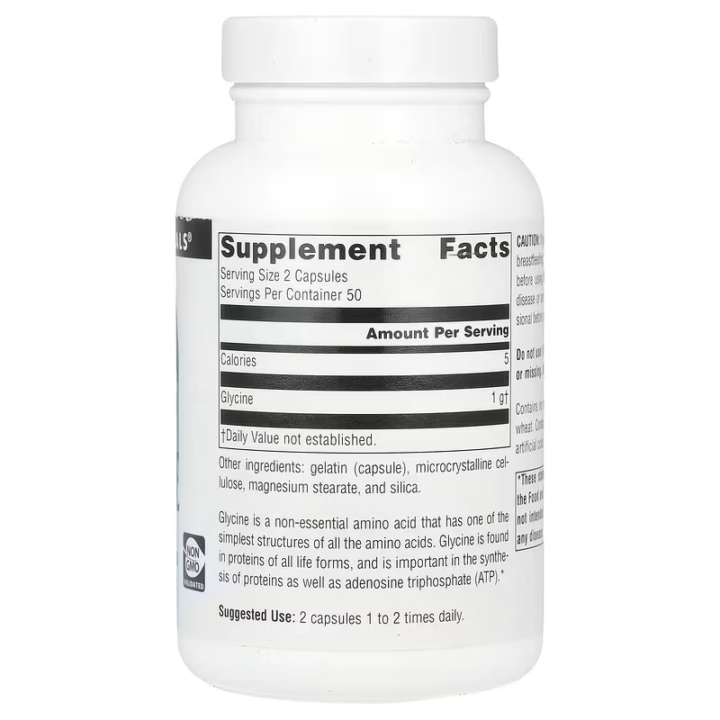 Source Naturals Glycine Glisin Amino Acids ATP 500 mg  100 Capsules - Galeri