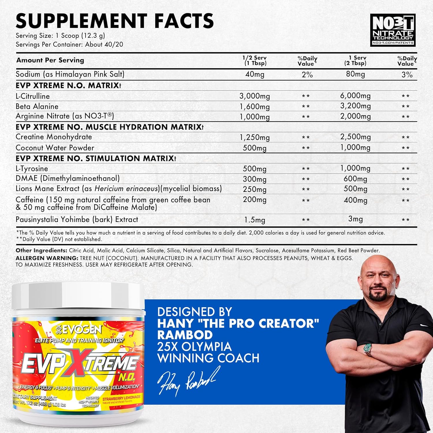 Evogen EVP Xtreme NO - Sugar Free PreWorkout with Beta Alanine Creatine and Caffeine for Energy Pump Strawberry Lemonade - Galeri