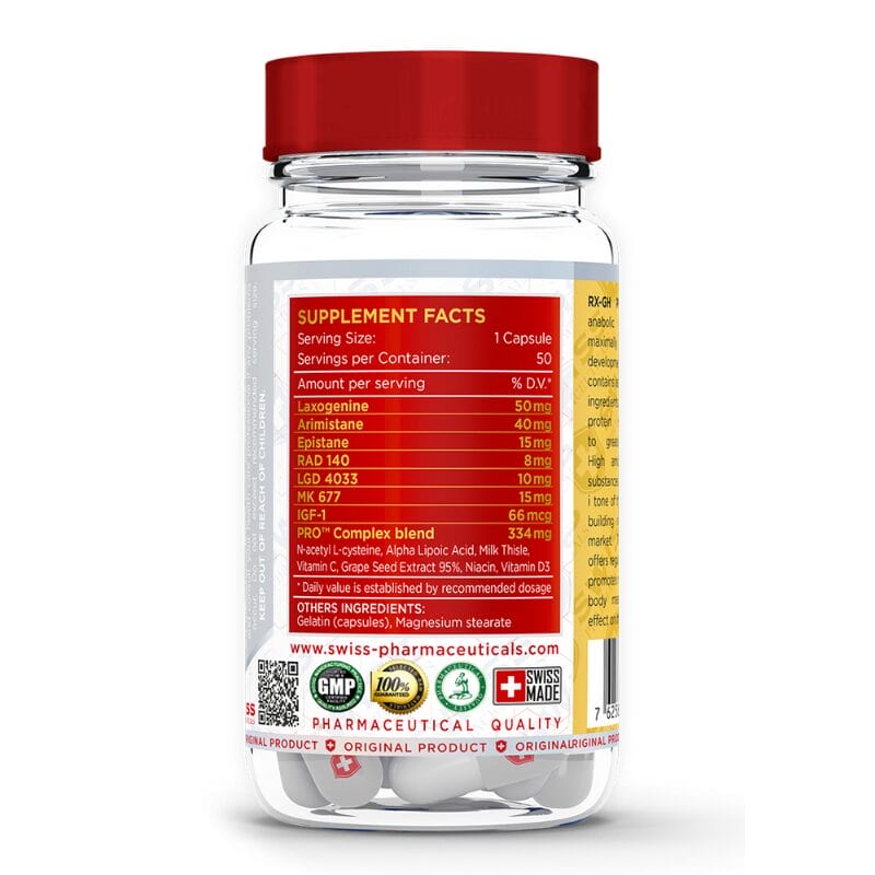 Swiss Pharmaceuticals RX-GH PRO Laxogenin, Arimistane, Epistane, Rad140, Lgd4033, Mk677, IGF 50 Caps - Galeri