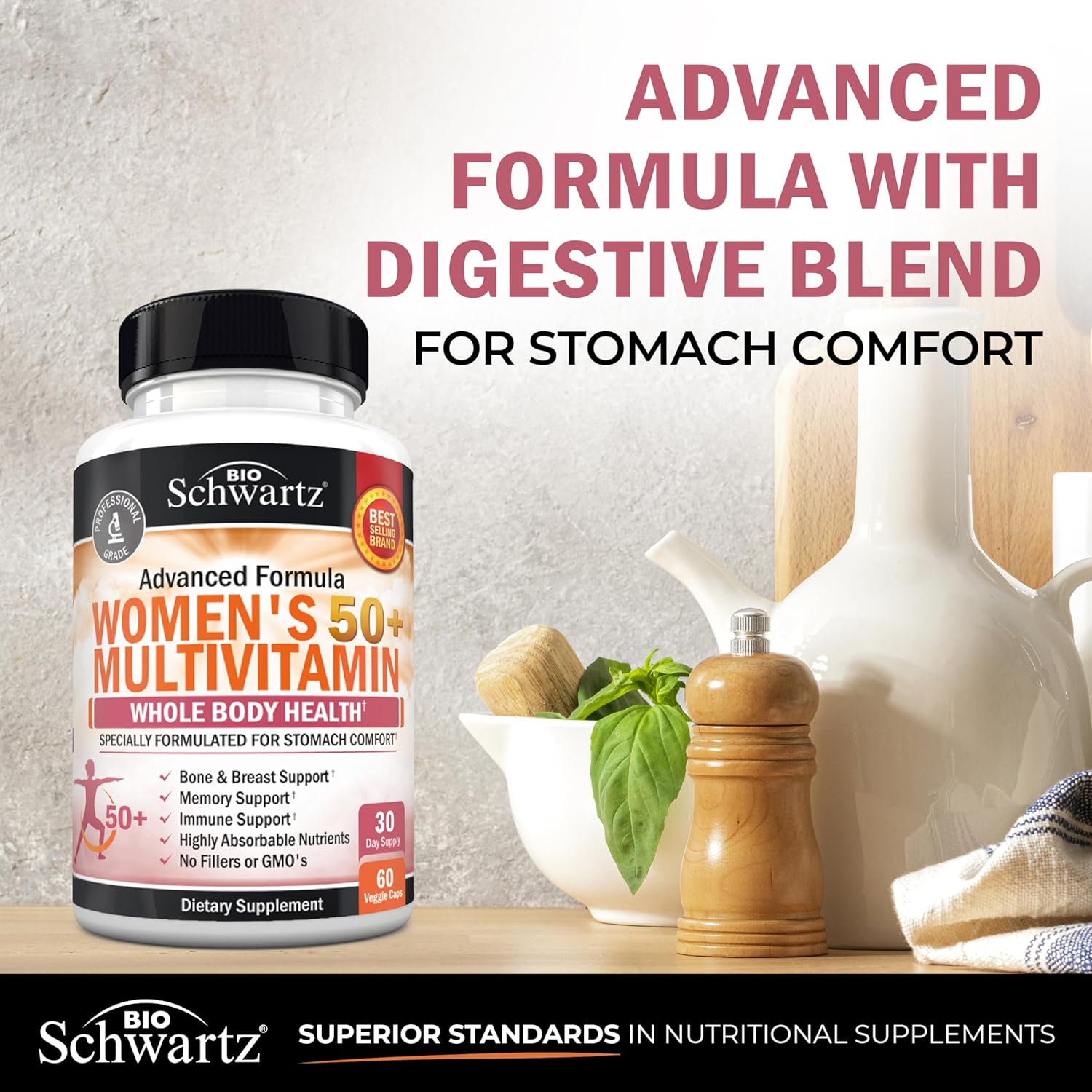 BioSchwartz Daily Multivitamin for Women Vitamin Memory Support Stress Reduction & Healthy Immune Response 60 Caps - Galeri