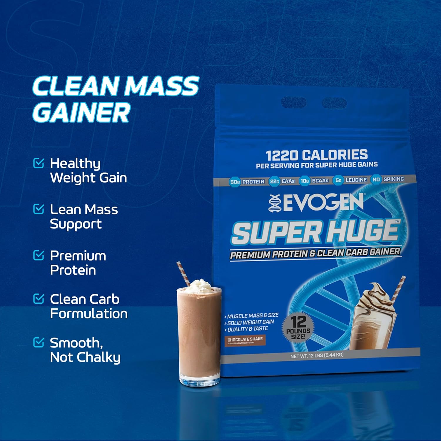 Evogen Super Huge Mass Gainer Protein High Calorie Weight Gainer  Carbs & Nutrients Strength 5,4 Kg - Galeri