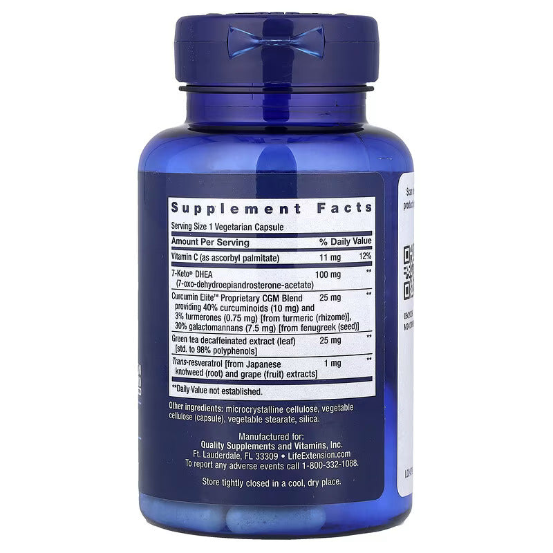 Life Extension 7-Keto DHEA Curcumin Trans Resveratrol Metabolite Weight Management 100 mg 60 Vegetarian Caps - Galeri