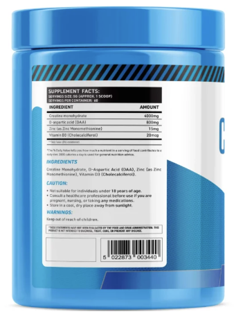 Everload Nutrition CREA+TEST Creatine Zinc Daa D3 Test Booster 300g - Galeri