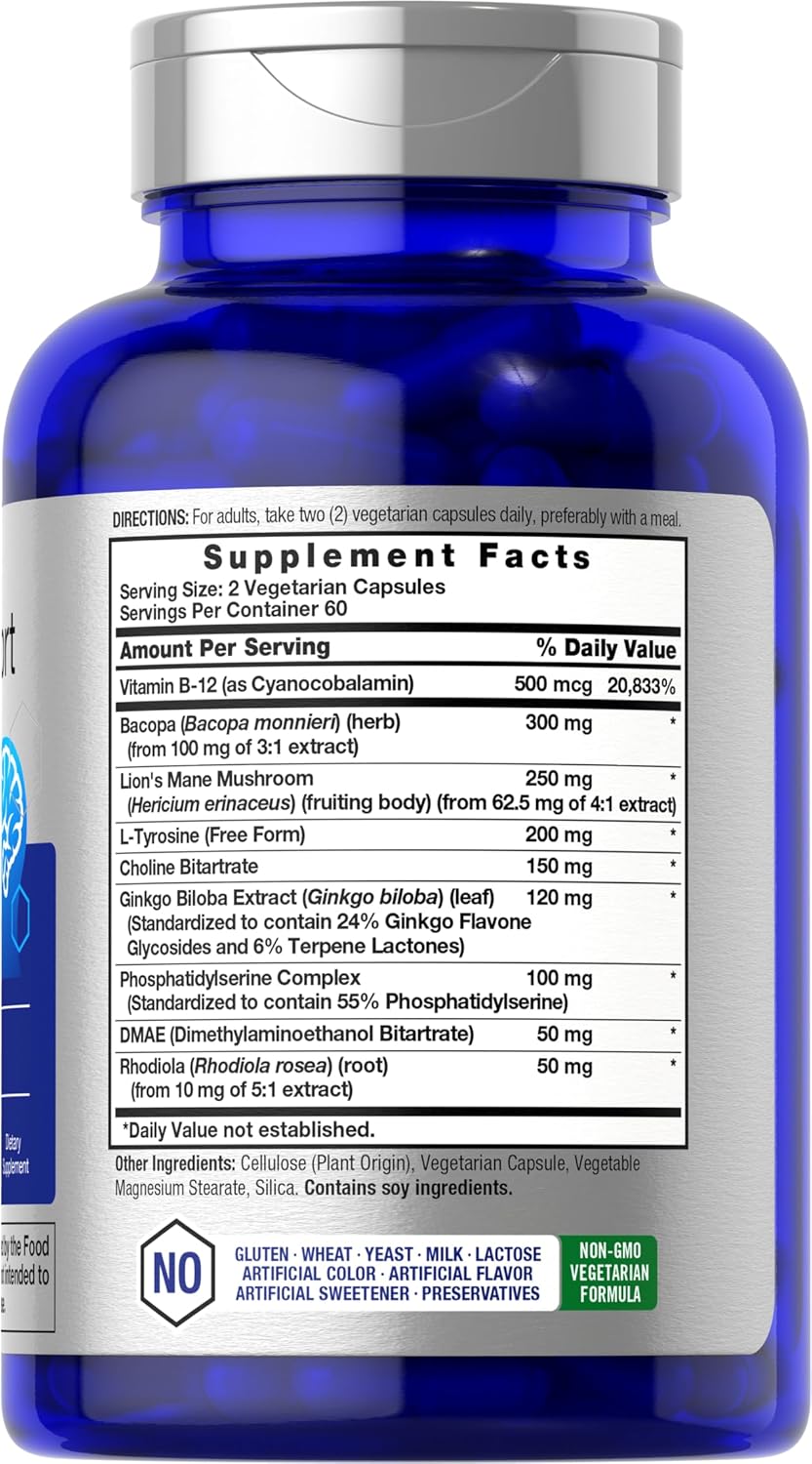 Horbäach Brain Neuro Choline Memory with Phosphatidylserine Dmae Bacopa Lions mane  120 Caps - Galeri