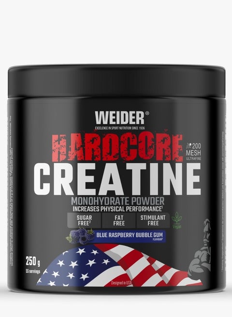 Weider Hardcore Creatine Monohydrate Powder 250g - Blue Rasperry Bubble Gum