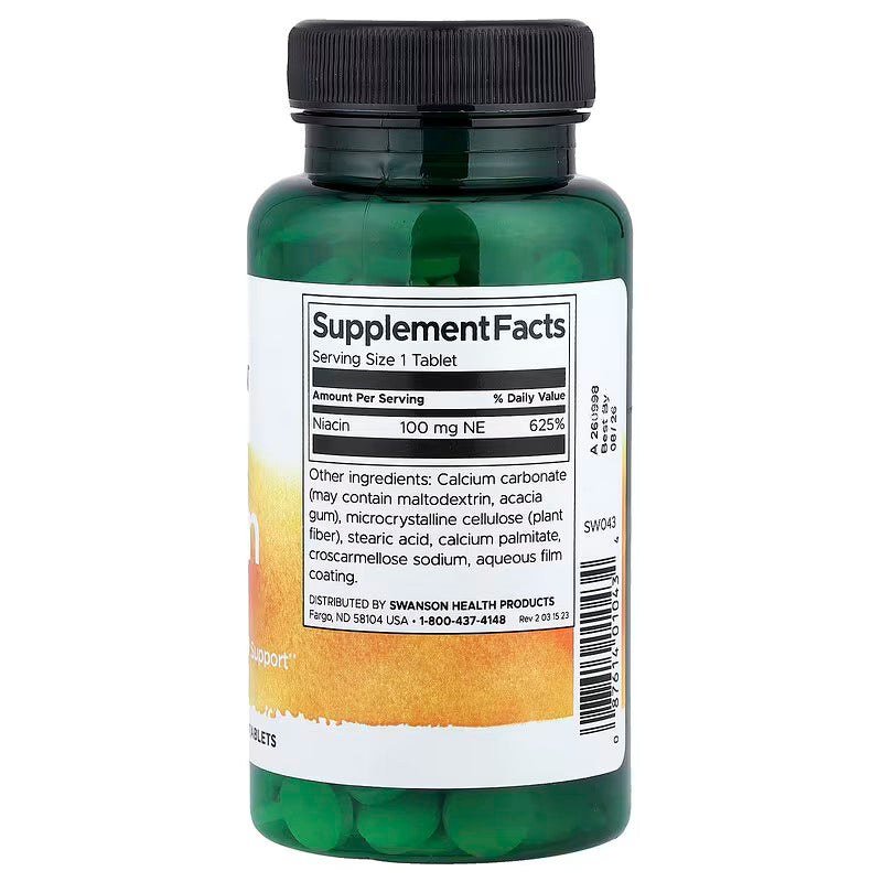 Swanson, Niacin B3 Vitamin Energy and Cardiovascular 100 mg 250 Tablet - Galeri