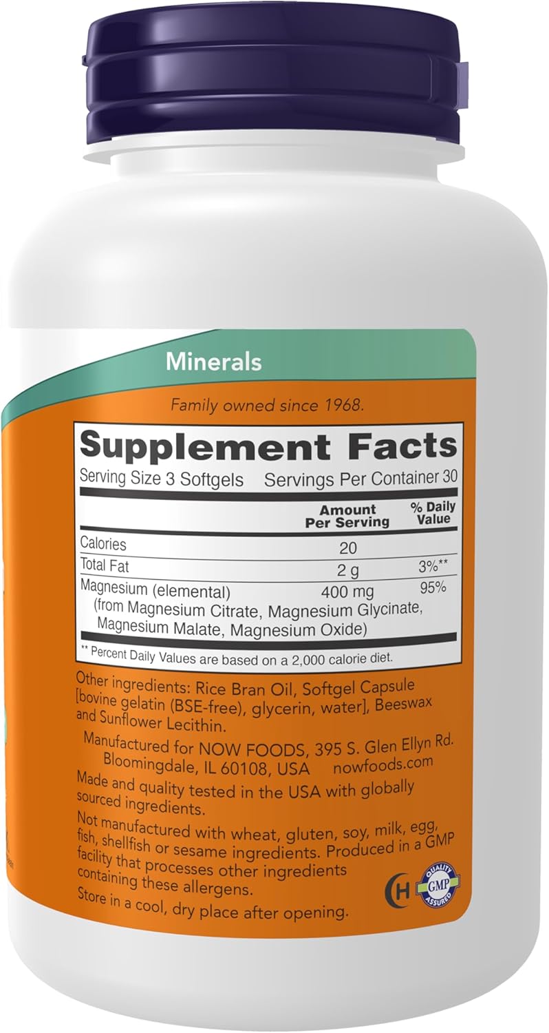 NOW Magnesium Citrate, With Glycinate & Malate, Nervous System Support 90 Softgels - Galeri