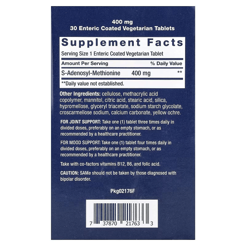 Life Extension Same S-Adenosyl-Methionine 400 mg Brain & Cognitive Mood Health Liver Health and Joint Support 30 Tablet - Galeri