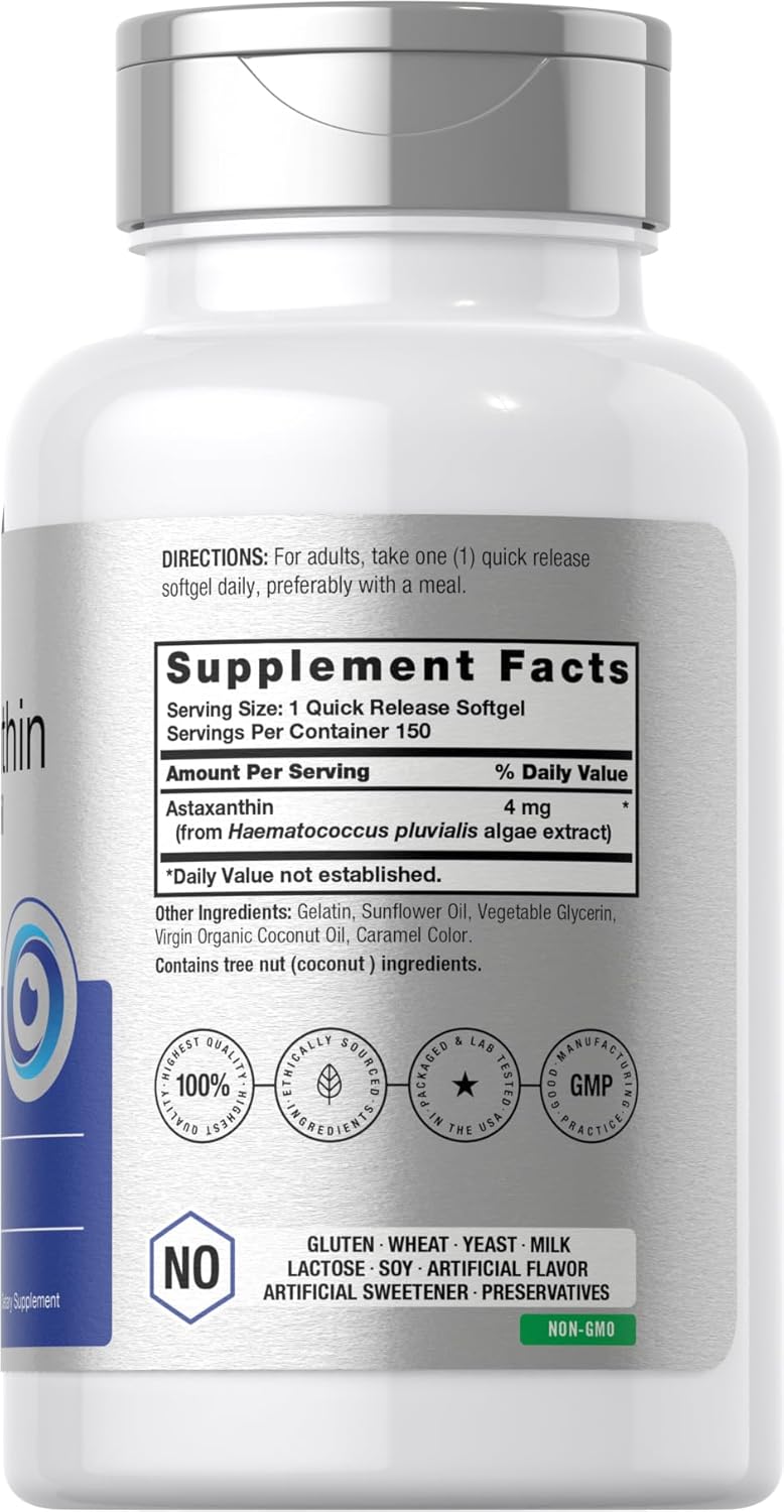 Horbäach Astaxanthin with Coconut Oil Skin Eyes Heart Support 4mg | 150 Softgels - Galeri