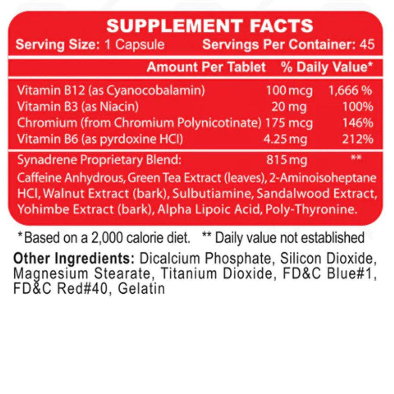 Hitech Synadrene (Yohimbine+Alpha lipoic acid+Green Tea+Dmha) 45 Tablet - Galeri