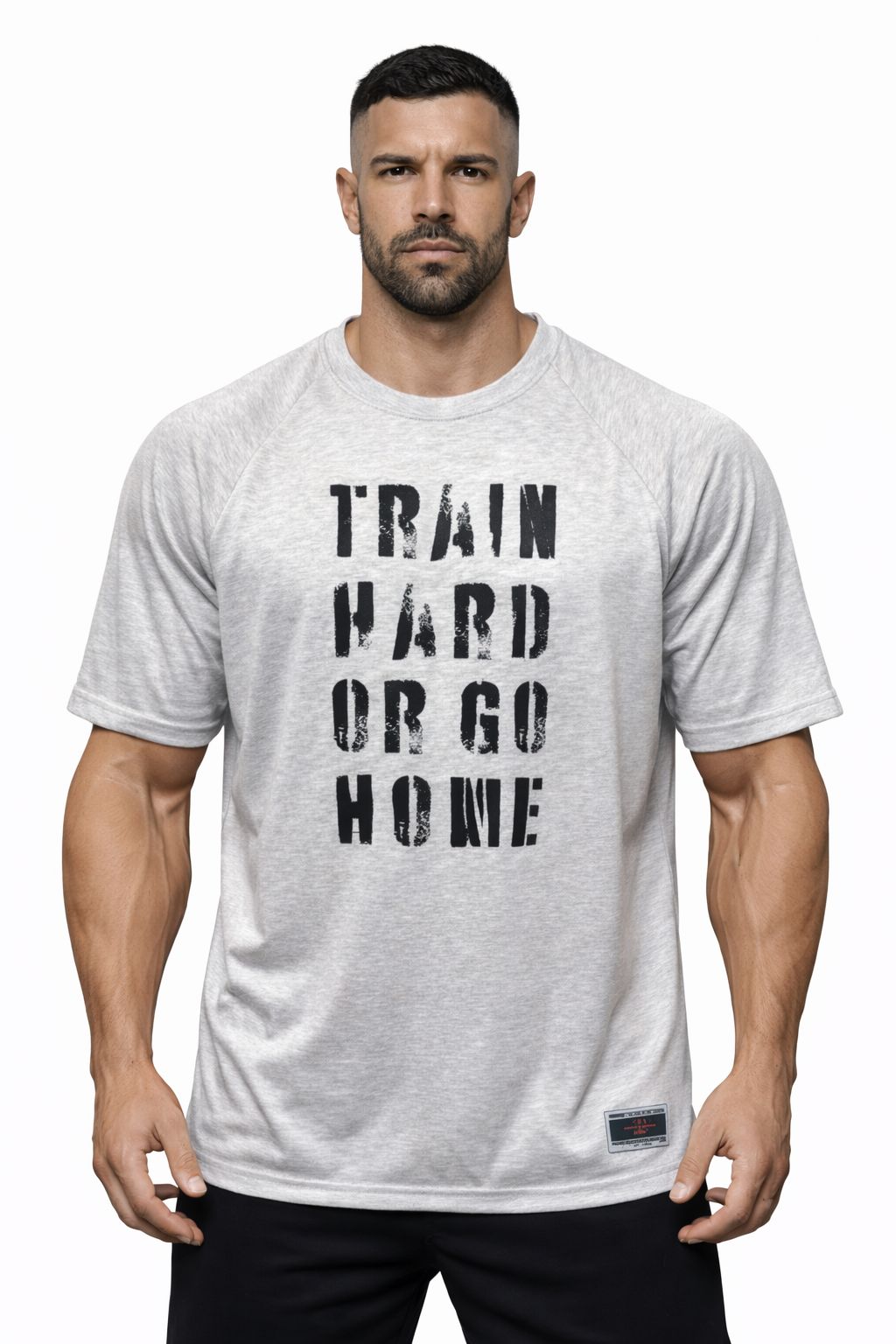 Train Hard Or Go Home Baskili Gri Oversize Beast Mode Tisort