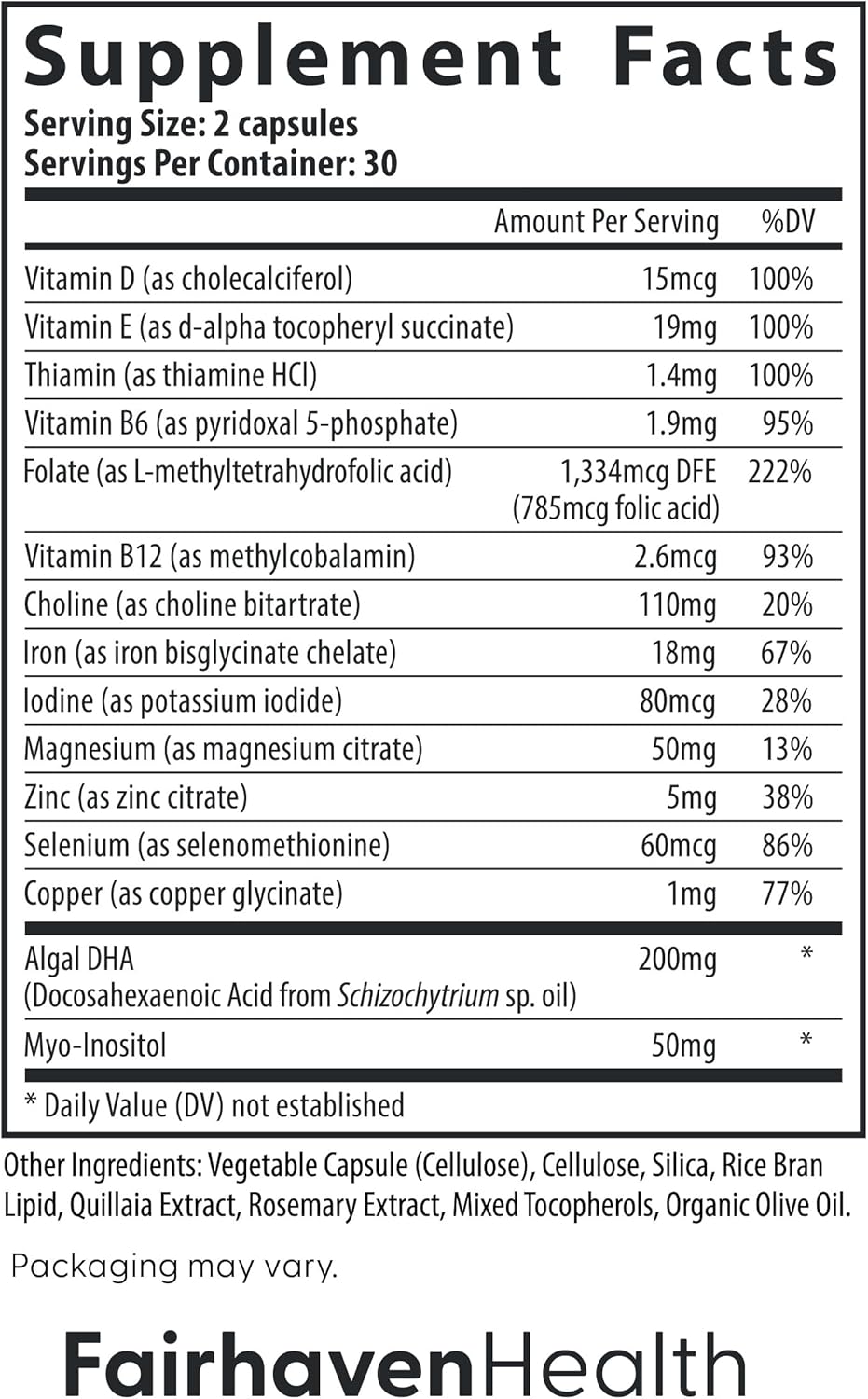 Fairhaven Health Prenatal Women Multivitamin DHA Vitamin Choline Myo-Inositol Citrus Moms & Maternity 60 Caps - Galeri
