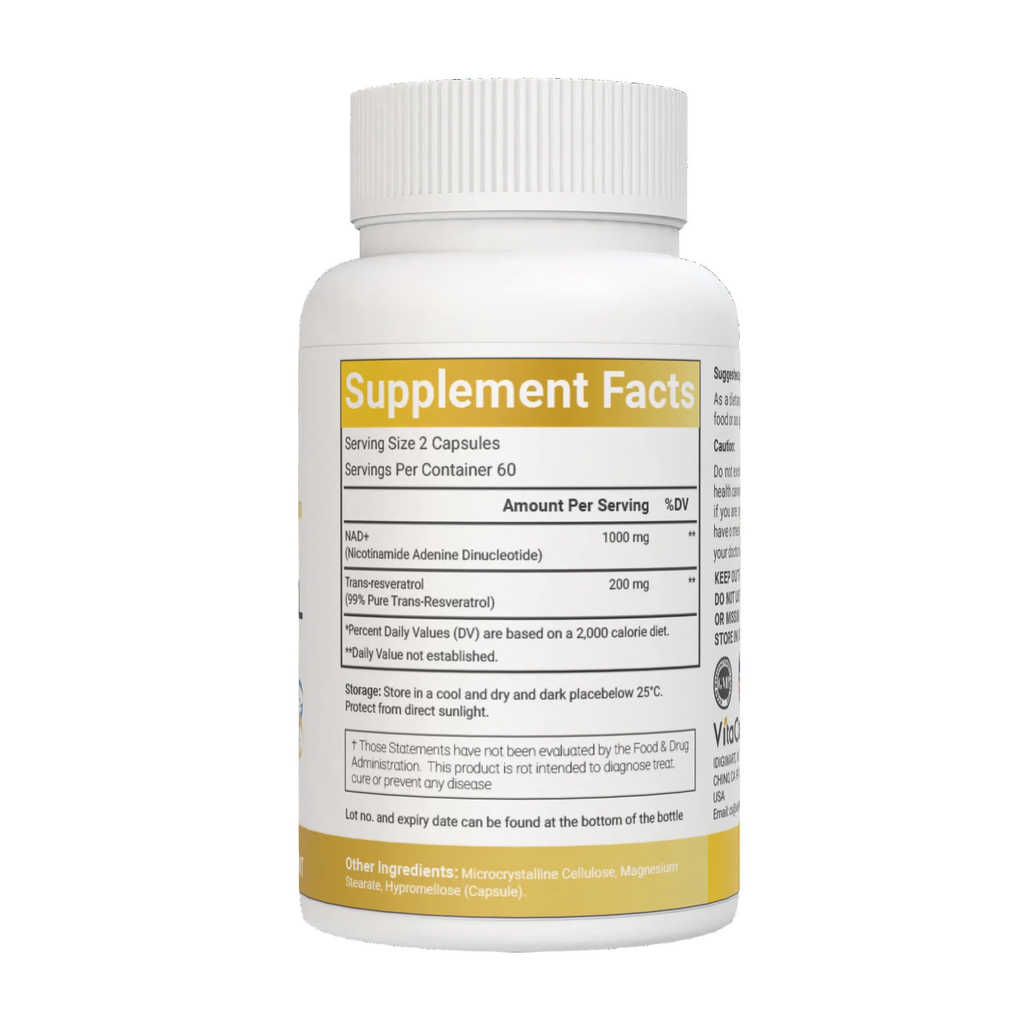 VitaCosmoX NAD + Resveratrol 1200mg - Liposomal NAD Health, Stamina & Healthy Aging 120 Caps - Galeri