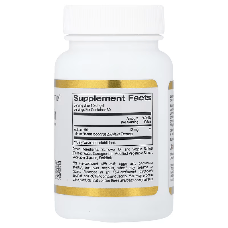 California Gold Nutrition Astaxanthin Antioxidant Carotenoid AstaLif Pure Icelandic 99% 12 mg 30 Caps - Galeri