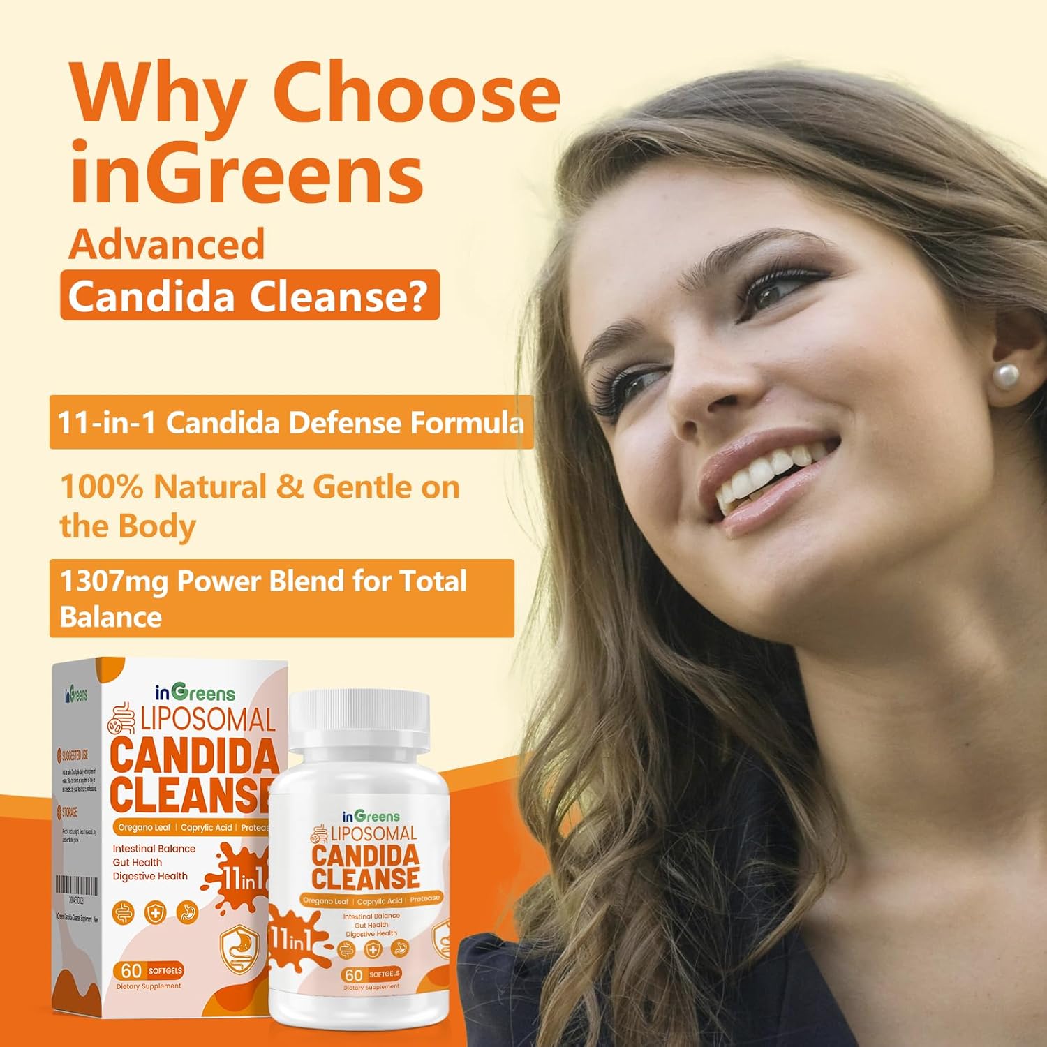 inGreens Candida Cleanse Detox for Women & Men Probiotics Digestive 60 Softgels - Galeri