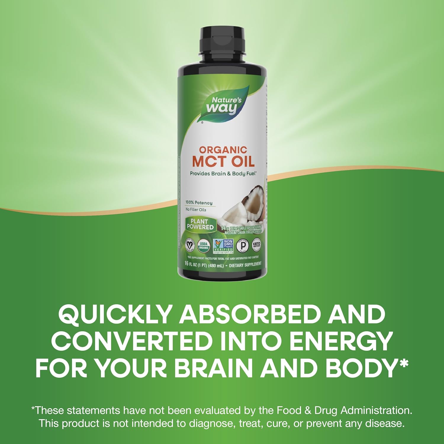 Nature's Way Organic MCT Oil Brain and Body Fuel from Coconuts C8 Caprylic Acid Keto - Galeri