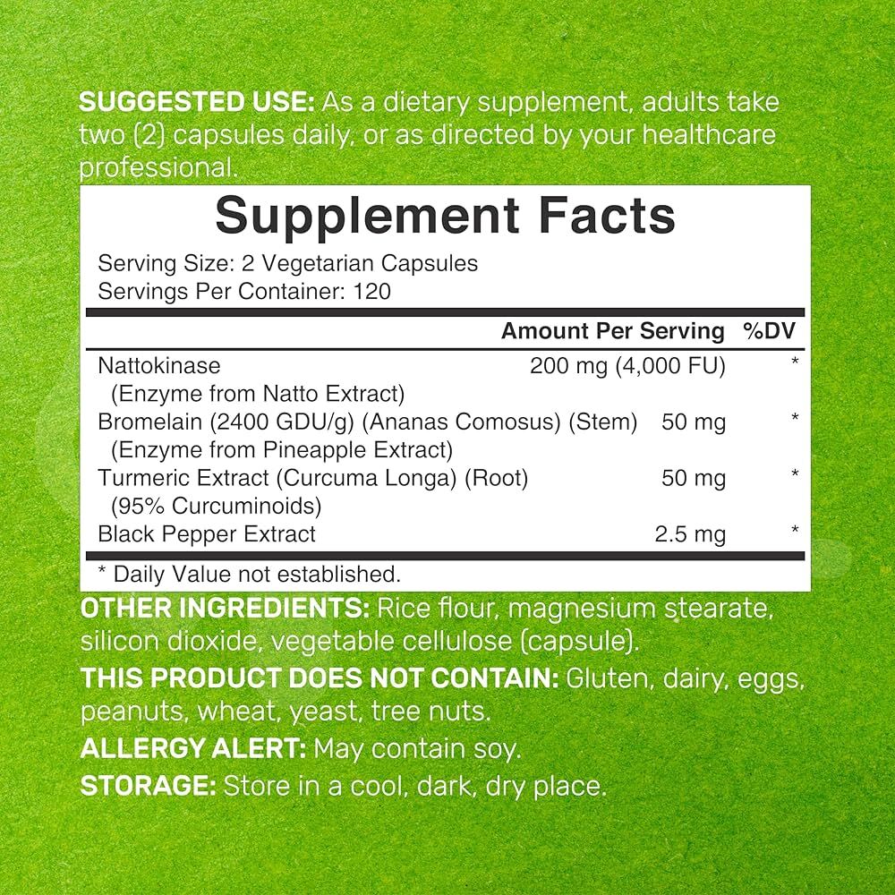 Deal Supplement Nattokinase Bromelain Turmeric 4,000 FU Per Serving, 240 Veggie Capsules - Galeri