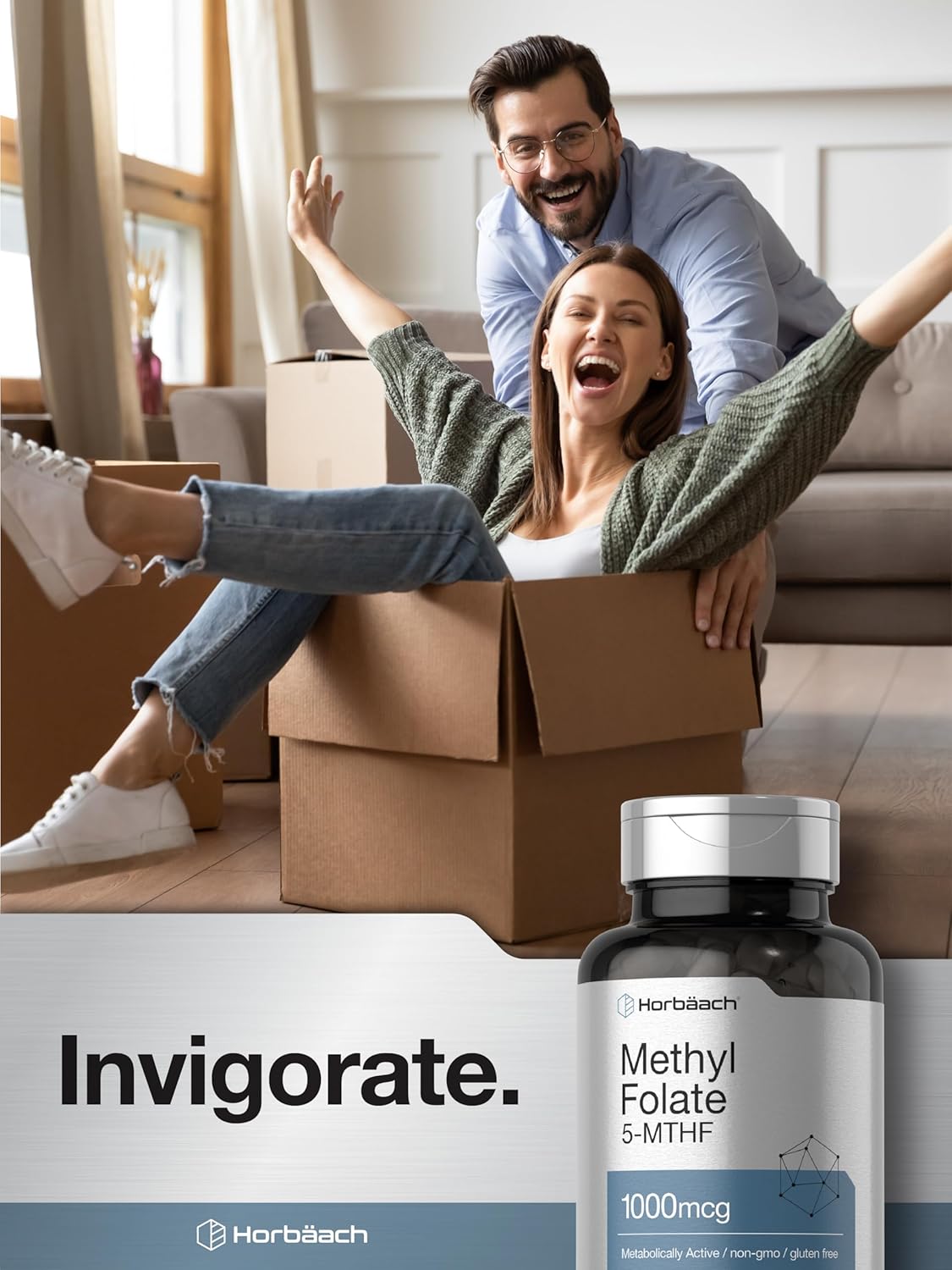 Horbäach Methyl Folate 5-MTHF Folic Acid 1000 mcg 200 Caps - Galeri
