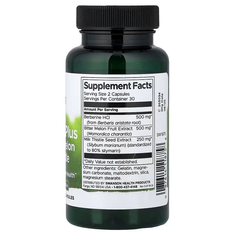 Swanson Berberine Plus with Bitter Melon & Milk Thistle Liver Health 60 Capsules - Galeri