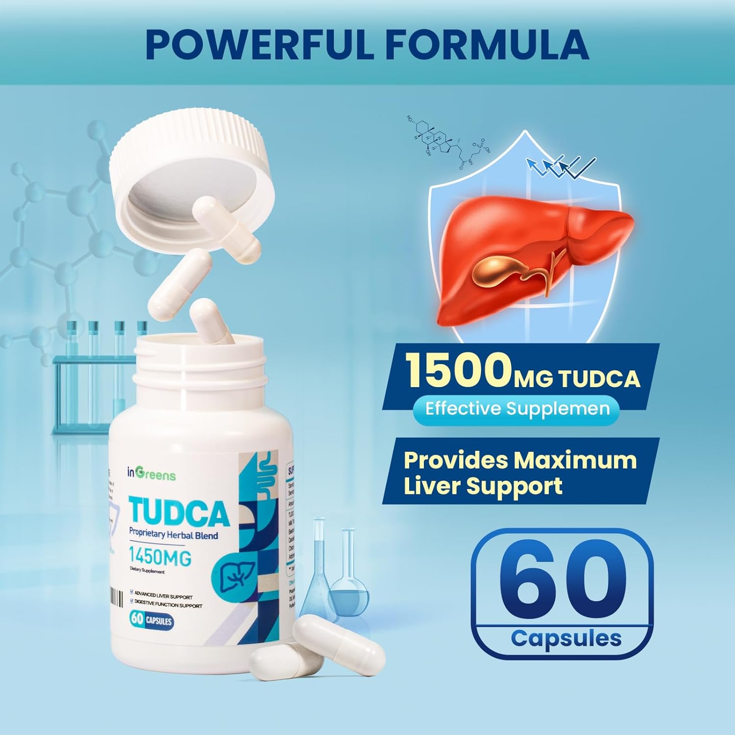 inGreens TUDCA+Milk Thistle 1450MG Health for Liver Kidney Cleanse Detox and Repair 60 Caps - Galeri
